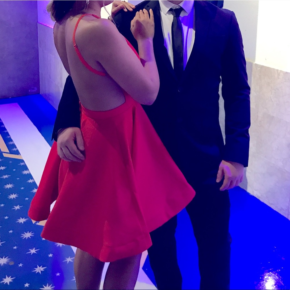 Backless red dress